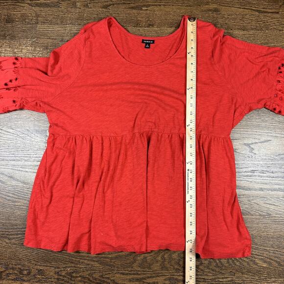 Torrid Blouse Womens 4 Red Peplum Long Sleeve Eyelet Boho Tunic Top Plus Size - Picture 6 of 8